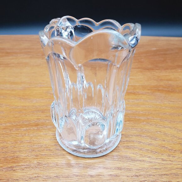 Vintage Pressed Glass Creamer Small Pitcher Scalloped Rim Paneled Design 4” - Picture 4 of 7